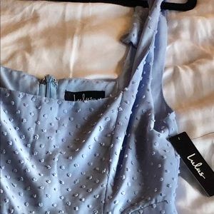 LULU’S NWT blue swiss dot midi dress